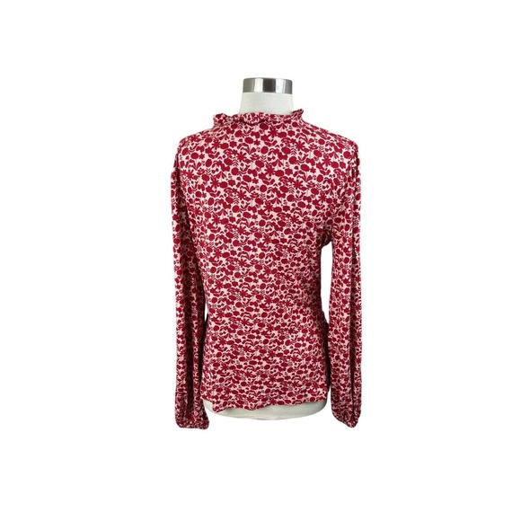 Boden US 12 Red Floral Frill Neck Floral Blouson Wrap Blouse Jersey Knit - Picture 3 of 4